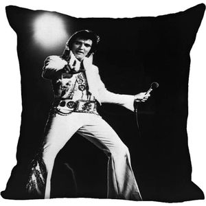 Allernieuwste® Kussen Elvis Presley The King 3 - Kussenhoes Katoen Linnen - Kussenovertrek Zwart Wit 45 x 45 cm