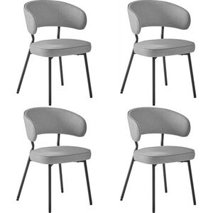 Eetkamerstoelen, set van 4, keukenstoelen, gestoffeerde stoelen, loungestoel, metalen poten, modern, voor eetkamer, keuken, lichtgrijs