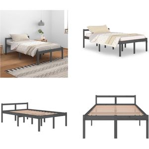 vidaXL Bedframe massief grenenhout grijs 120x200 cm - Bedframe - Bedframes - Seniorenbed - Bed