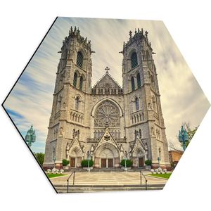 WallClassics - Dibond Hexagon - Kathedraakbasiliek van het Heilig Hart in New Jersey - 50x43.5 cm Foto op Hexagon (Met Ophangsysteem)