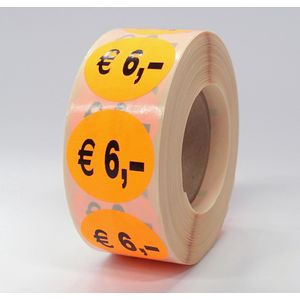 “€6"" Prijs Stickers op rol 35mm oranje - 1000ex.
