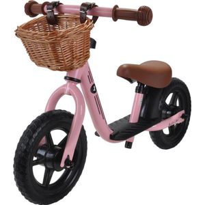 Bandits & Angels Metalen Loopfiets Met Mandje Starter Roze met Voetenplank vanaf 2 Jaar - Limited Edition - Vintage Roze Loop Fiets - Verstelbaar Zadel 29 tot 39 cm - Meisjes - Compact en Veilig - Lage Instap met Voetenplank