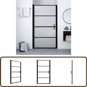 vidaXL Douchedeur - 100x178 cm - Mat zwart glas Douchedeur - Zwarte Douchedeur - Glazen Douchedeur - Geharde Glas Douchedeur - Doucheafscheiding