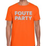 Foute party zilveren glitter tekst t-shirt oranje heren - Foute party kleding S