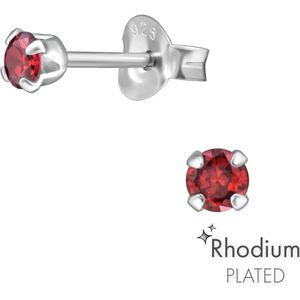 Joy|S - Zilveren oorknopjes 3 mm - rood - zirkonia - rhodium plated - oorbellen