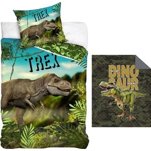 Dekbedovertrek - Dino - T-rex - 140 x 200 Cm - Katoen - inclusief Dino bedsprei