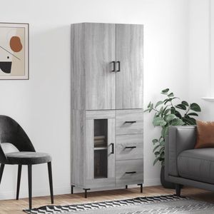 The Living Store Opbergkast - Hoge kast - 69.5 x 34 x 180 cm - Grijs Sonoma Eiken - Duurzaam materiaal