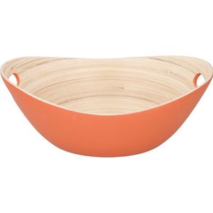 Oranje serveer schaal van bamboe 27 cm - Fruitschaal van bamboe oranje - Keuken accessoires