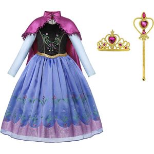 Prinsessenjurk meisje - Anna jurk - verkleedkleding meisje - Het Betere Merk - Lange roze cape - Maat 146/152 (150) - Carnavalskleding - Kroon (tiara) - Toverstaf - Verkleedkleren - Kleed