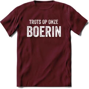 T-Shirt Knaller T-Shirt|Trots op de boerin / Boerenprotest / Steun de boer|Heren / Dames Kleding shirt|Kleur Burgundy|Maat XXL