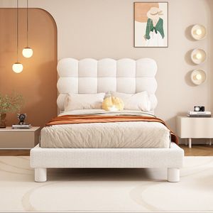 KOMHTOM Bed Eenpersoonsbed 90x200 cm Volwassen bed Gestoffeerd Drievoudig verstelbaar hoofdbord wit