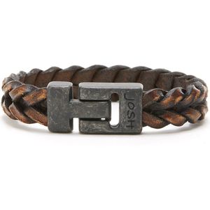 Josh Vintage Heren Armband Leer;Metaal - Bruin