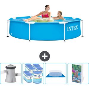 Intex Rond Frame Zwembad - 244 x 51 cm - Blauw - Inclusief Zwembadfilterpomp - Filters - Grondzeil - Zwembadgids