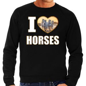 I love horses trui met dieren foto van een wit paard zwart voor heren - cadeau sweater paarden liefhebber XL