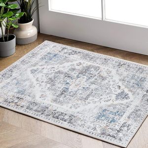 Grijs tapijt Bloemen Vintage Bloemen tapijt Opvouwbaar Kortpolig tapijt Oosters dun tapijt Loper Keuken Slaapkamer Woonkamer Eetkamer Studeerkamer Kantoor Verstelbaar 60 x 150 cm