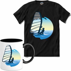 Windsurfer | Wind zeilen - Boot - Zeilboot - T-Shirt met mok - Unisex - Zwart - Maat L