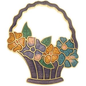 Behave® Dames Broche mandje met bloemen paars - emaille sierspeld -  sjaalspeld  4 cm