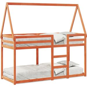 vidaXL - Stapelbed - met - bedhuis - massief - grenenhout - wasbruin - 90x200 - cm