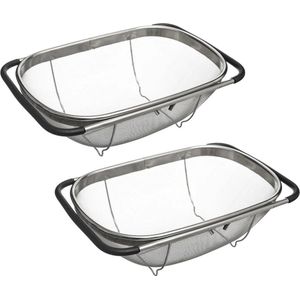 Set van 2x stuks gootsteen vergiet/zeef zilver 36,5 x 23 cm van RVS - Uitschuifbaar - Keukenvergieten