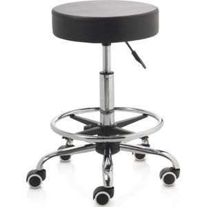 ZenGrowth ergonomische tabouret met middelhoge gasveer zwart - Kapperskruk op harde wielen – Met voetring – Tabouret - In hoogte verstelbaar