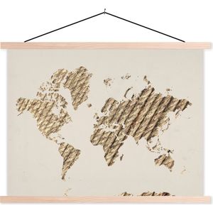 Wanddecoratie - Wereldkaart - Touw - Beige - Schoolplaat - 150x113 cm - Textielposter - Textiel poster
