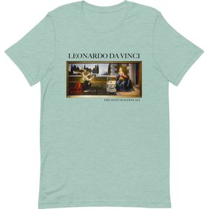 Leonardo da Vinci 'De Annunciatie' (""The Annunciation"") Beroemd Schilderij T-Shirt | Unisex Klassiek Kunst T-shirt | Heather Prism Dusty Blue | L