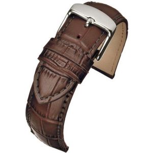 Horlogeband-24mm-donker bruin-echt leer-gevuld-croco-zacht- stalen gesp-24 mm