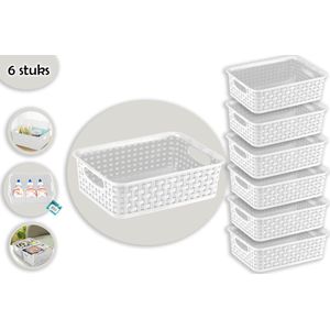 Set van 6 Mini Rattan-Design Opbergmandjes 1,65L - Wit - Multifunctionele Opbergbakjes 20x12x6cm