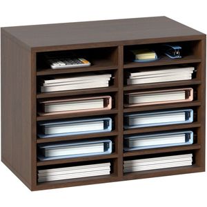 Bureau Organizer - Brievenbak - Postbakje - Brievenbakjes - Kantoor - 12 Vakken - A4 - Verstelbaar - 52x30,5x41cm - Hout - Bruin
