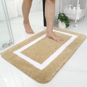 Badkamertapijt, badmat, antislip, wasbaar, zachte microvezel, hoogpolig, 40 x 60 cm, beige