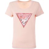 Guess SS RN Satin Triangle Tee Dames T-Shirt - Wanna Be Pink - Maat L