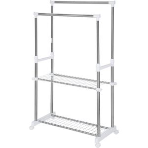 tectake® - Kledingrek 84 x 42 x 170 cm, dubbel incl. leggedeelte 401889