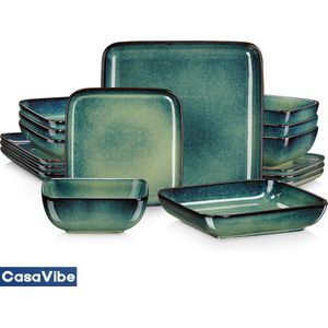 CasaVibe Luxe Bordenset - Serviesset - Kommen set - Borden - Dinerborden - set van 16 - 4 persoons - Groen