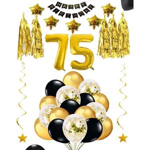 75 jaar verjaardag feest pakket Versiering Ballonnen voor feest 75 jaar. Ballonnen slingers sterren opblaasbare cijfers 75