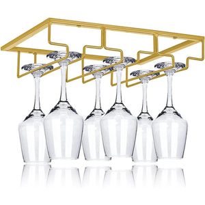 Ophangrek Wijnglazen – Wijnglazenhouder – Set van 2 – Metalen Wijnglazenrek – Glazenrek Met 5 Rijen - Wijnglashouder – Organizer - Stijlvol – Bar, Keuken & Cafe - Hangend - Goud