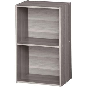 Kast, 2 kantoorplanken, boekenkast, stabiel, grote capaciteit, multifunctioneel, massief, slaapkamer, woonkamer - Office Basic Rack - CX-2FN - grijze eik