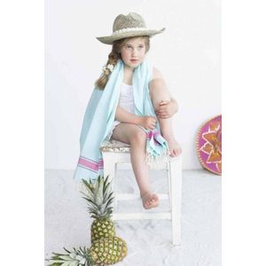 Kids Hamamdoek Light Blue Pink - 140x70cm - dun kinder strandlaken - sneldrogende handdoeken - saunadoek - kleine hamamdoek - reishanddoek - zwem handdoek
