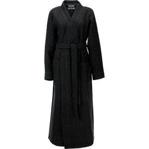 LINNICK Wafel Badjas - Maat L - Black - Sauna badjas - 100% Katoen Badjas Dames - Badjas Heren
