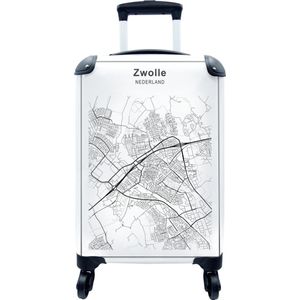 Koffer - Stadskaart - Zwolle - Zwart Wit - Past binnen 55x40x20 cm en 55x35x25 cm - Handbagage - Trolley - Fotokoffer - Plattegrond