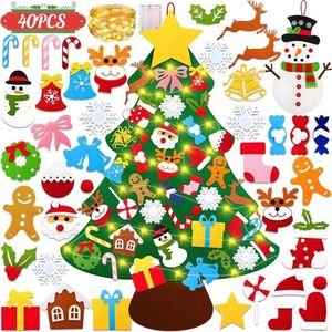 kerstboom - vilten kerstboomset - 42 - delige doe - het - zelf vilten kerstboom - 102 cm kinderkerstboom - kerstmuurhangende decoratie - met LED - lichtjes - voor muurhangende decoratie/deur/huis