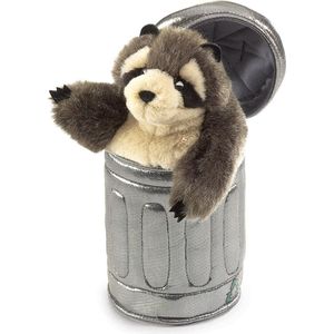 Folkmanis Handpop Wasbeertje in vuilnisbak / Raccoon in Garbage Can, Dier, 1 stuk(s)