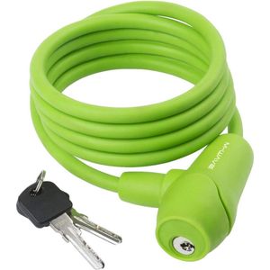 Fietsslot met 2 sleutels in groen, spiraalkabelslot voor beveiliging, lengte 1500 mm, diameter 8 mm, met siliconencoating