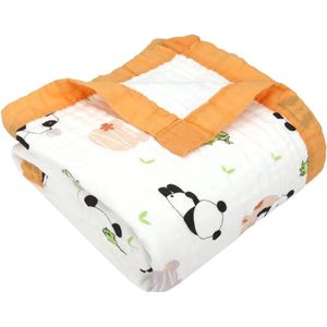 Musseline Deken 6-laags knuffeldeken baby katoen 110 x 110 cm mousseline babydeken wikkeldeken zachte deken voor badhanddoek, kinderdeken pasgeborenen unisex (bamboespanda)