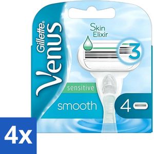 Gillette - Venus Smooth - Sensitive - Skin Elixir - Zachte scheerbeurt - 4 Navulscheermesjes - Voordeelverpakking - 4 stuks