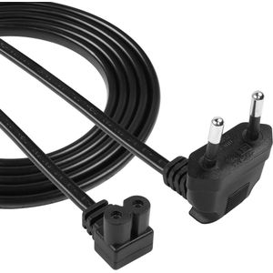 Euro-aansluitkabel aan beide zijden gebogen Type C naar C7-connector 90° stroomkabel voor laptopconsoles radio's 2,5 A 230 V 1,5 m