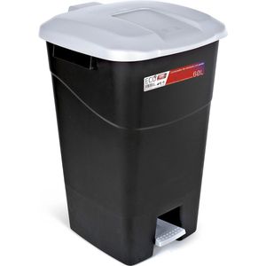 GRIJS"" Afvalcontainer 60 liter met pedaal, zwarte bodem en grijs deksel