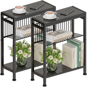 Ibenzoa® Smalle bijzettafel set van 2 met tijdschriftenhouder voor diverse ruimtes