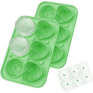 2 stuks siliconen ijsblokjesvormen met deksel, ijsblokjeshouder, BPA-vrij, met 3 rozen en 3 hartjes, gemakkelijk los te maken van ijsblokjes, doe-het-zelf ijsblokjes voor cocktails, whisky,