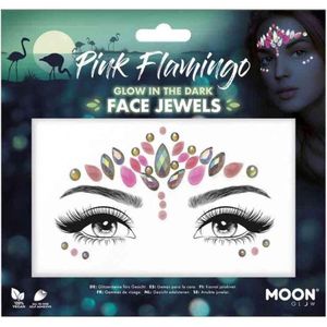 Moon Creations - Moon Glow - Pink Flamingo - Glow In The Dark Gezicht Diamanten Sticker - Roze