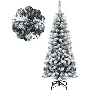 kunstkerstboom met sneeuw, kunstkerstboom met metalen standaard, pvc-naalden, kunstboom, Kerstmis, klapsysteem, groen (135 cm)